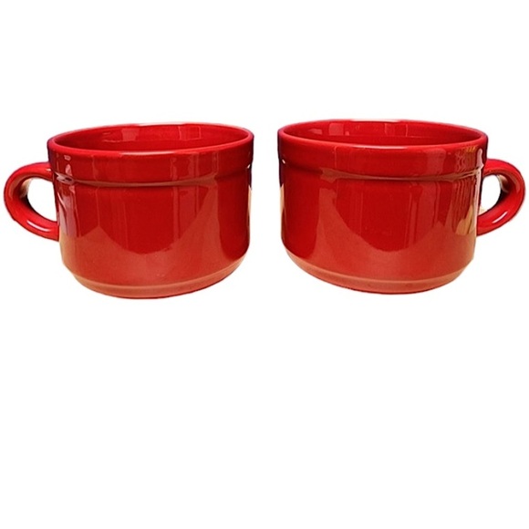 Royal Norfolk NWT Red Handle Set of 2 Wide Ceramic Latte, Coffee, Soup Mugs. - Picture 1 of 4